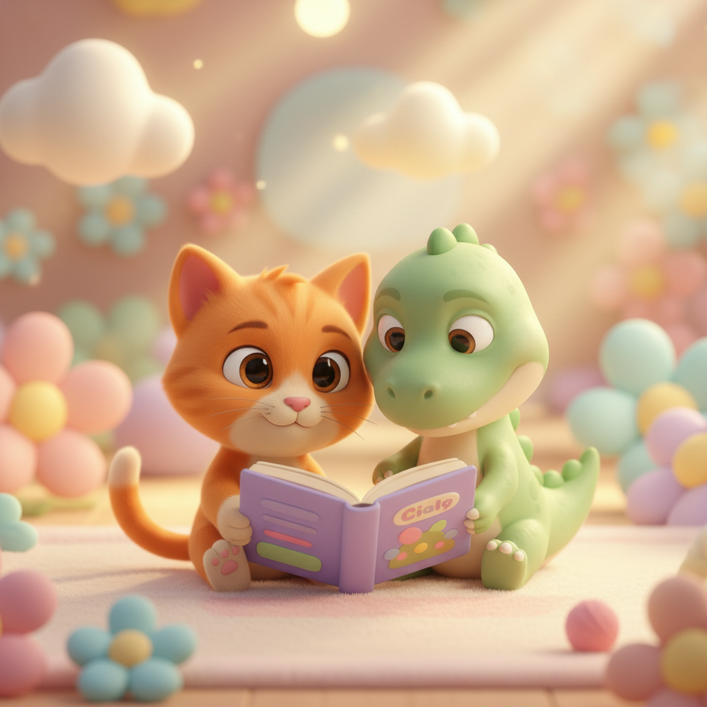 Bedtime stories with kitty and dino