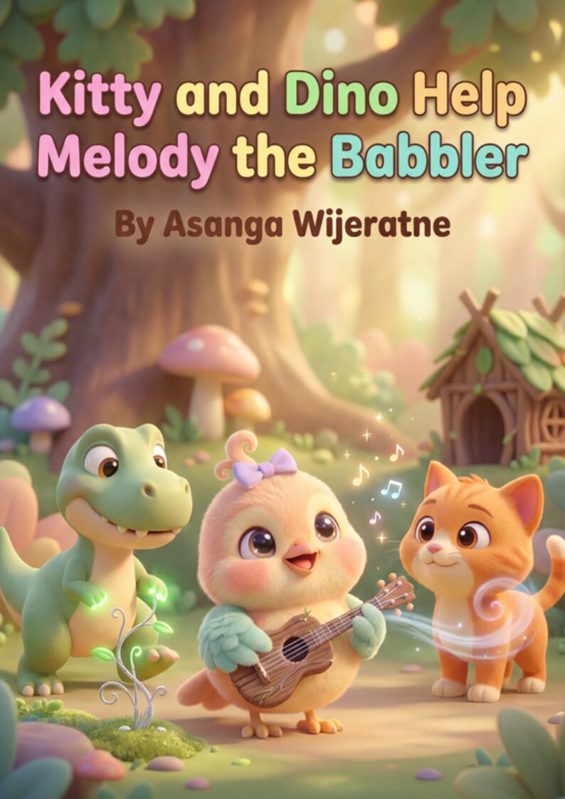Kitty and Dino Help Melody the Babbler – children's picture book cover